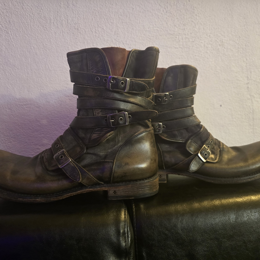 Men's Brown/Black Leather Buckle Boots